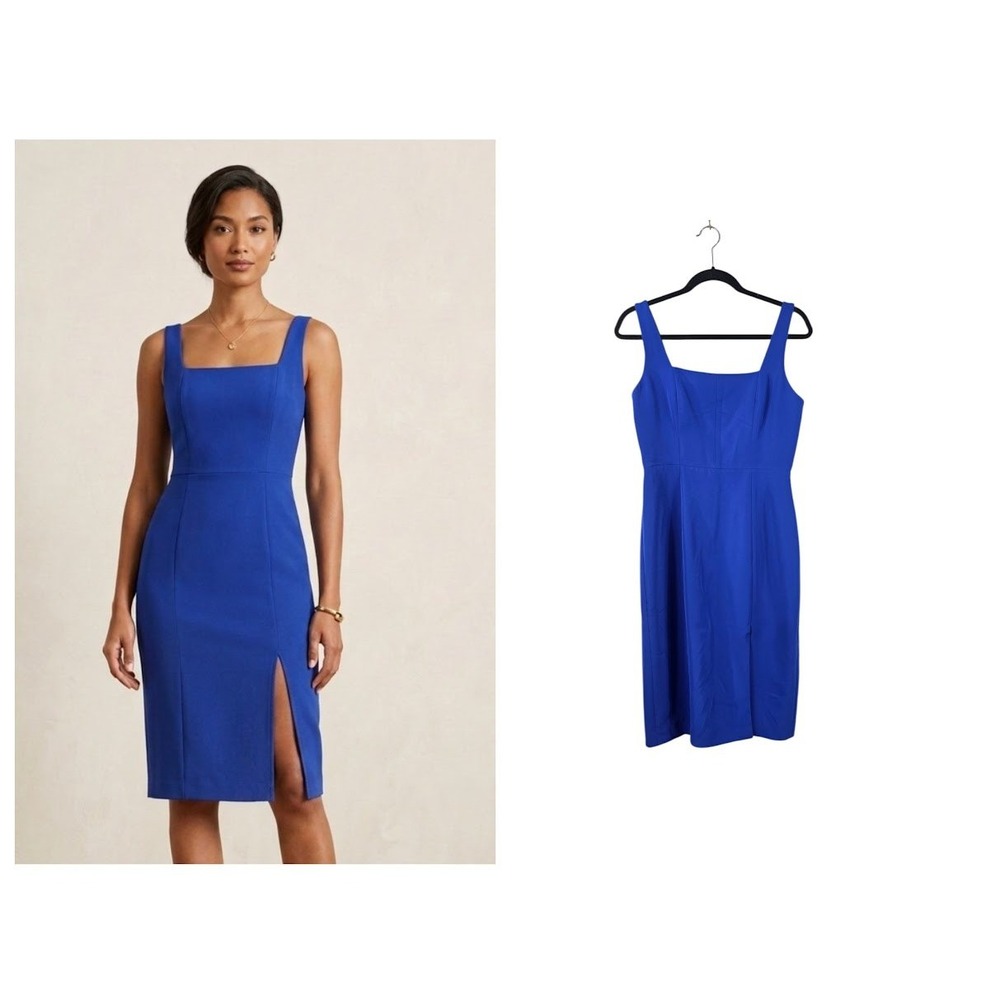 Milly Sheath‎ Dress Womens Size 4 Royal Blue Square Neck Front Slit Cocktail
